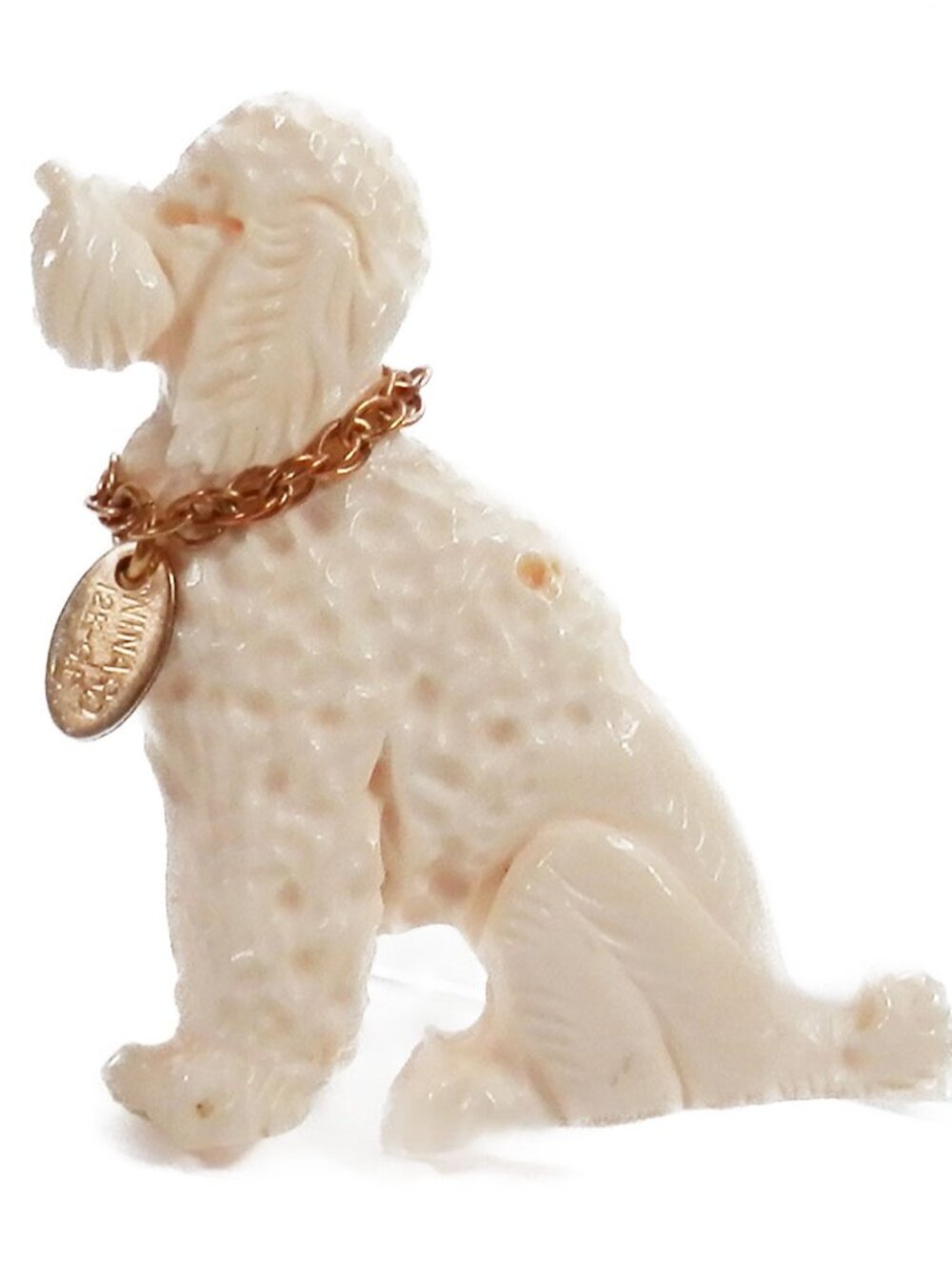 Vtg Winard White Poodle Dog Pin 12K GF Sitting Pet 1950s 1.5" Carved
